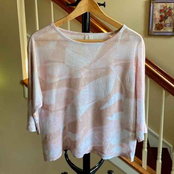 Poetry Tops - Poetry Linen Cropped Top 3/4 Sleeve Boat Neck Lightweight Size 8